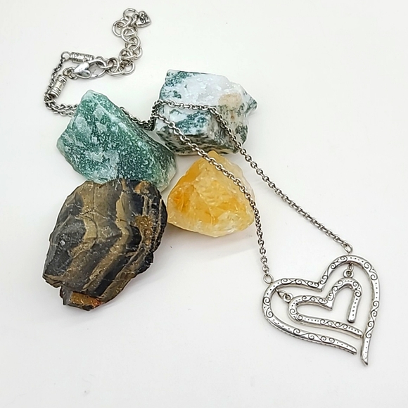 Brighton "LOVE STRUCK" Modern Openwork Double Heart Pendant w Inset Crystals π€ - Picture 7 of 10